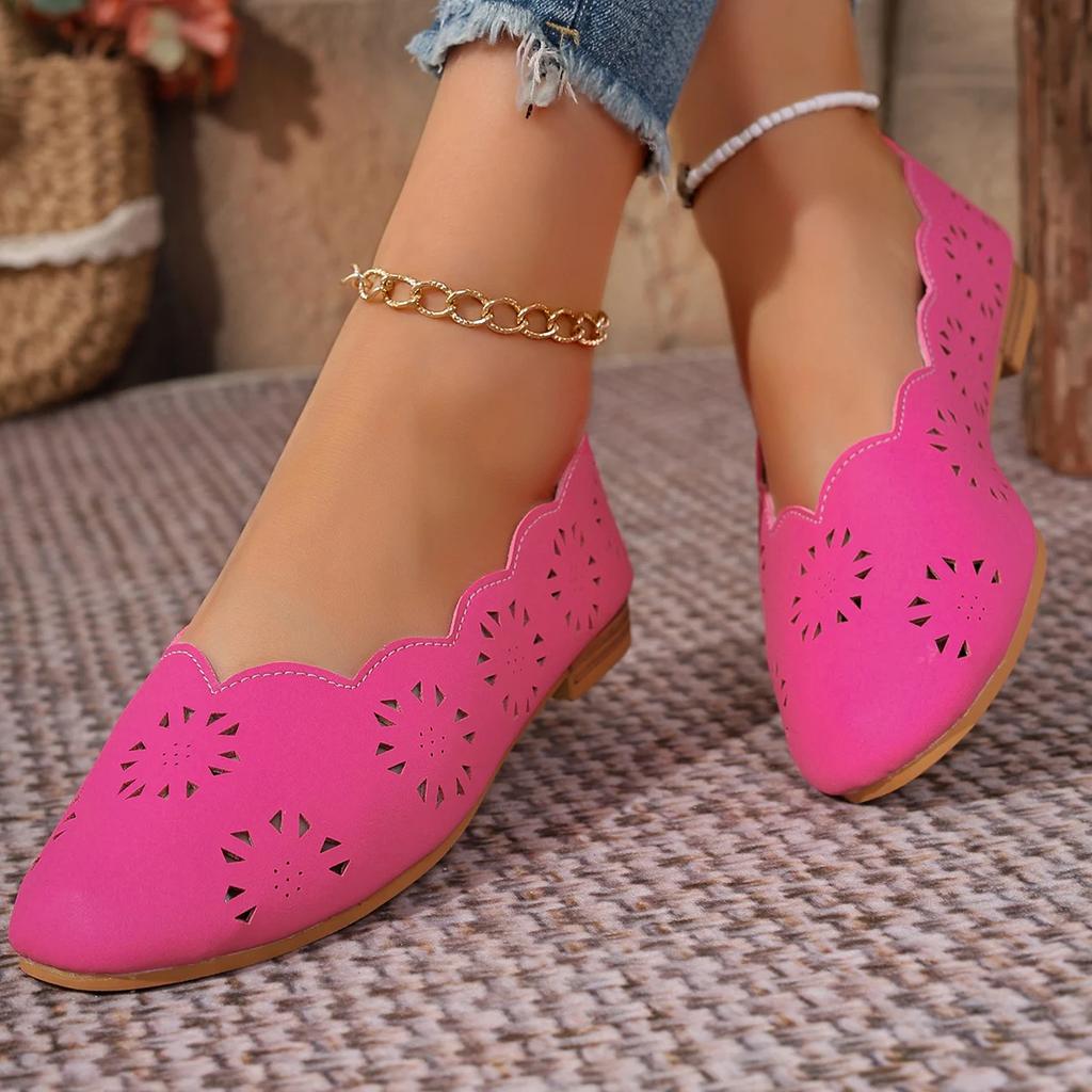 Fashion Comfortable Leather Woman Pointed Toe Flats Summer Lady Hollow Out Loafers Women Shoes 2025 Women Flat Loafers Shoes
