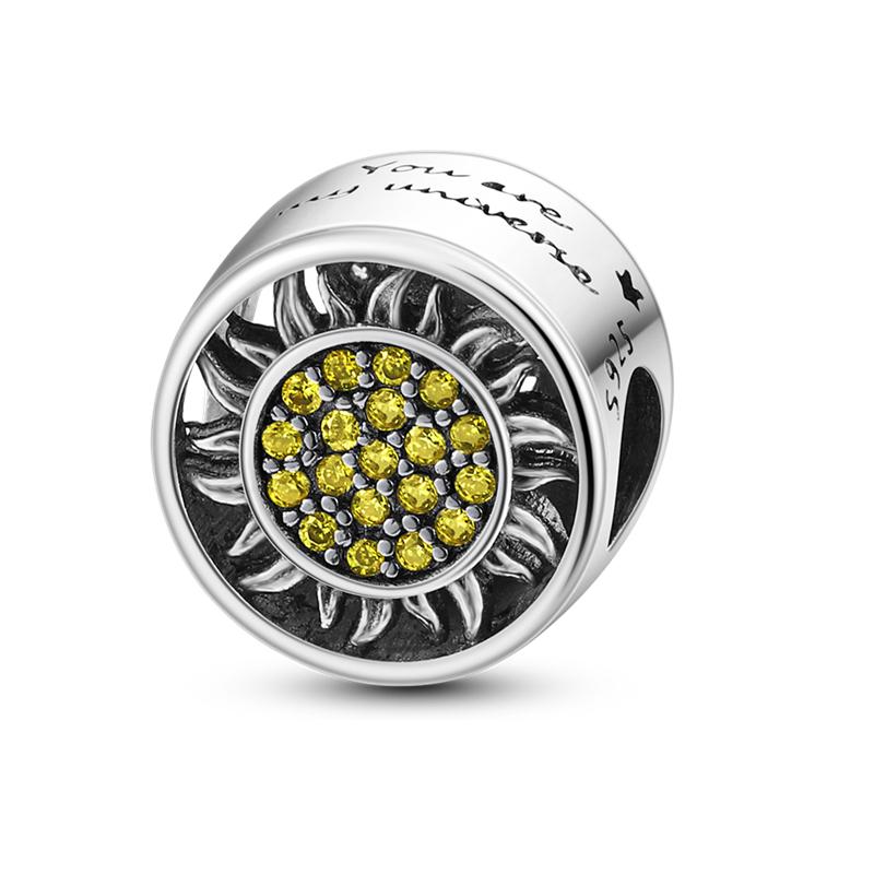 925 Sterling Silver Golden Sunflowers Heart beads pendant Charms Beads Fit 4MM hole diameter Bracelets Luxury Party DIY Jewelry
