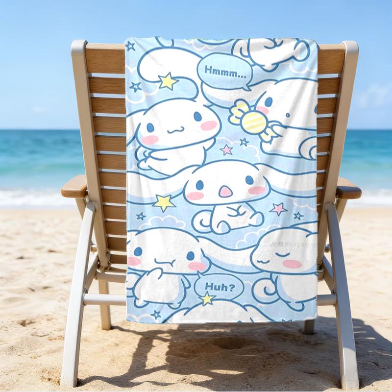 proof beach towel with a Sanrio Cinnamoroll1 pattern - soft,absorbent,quick-drying,machine washable - perfect for swimming,camping,bathing