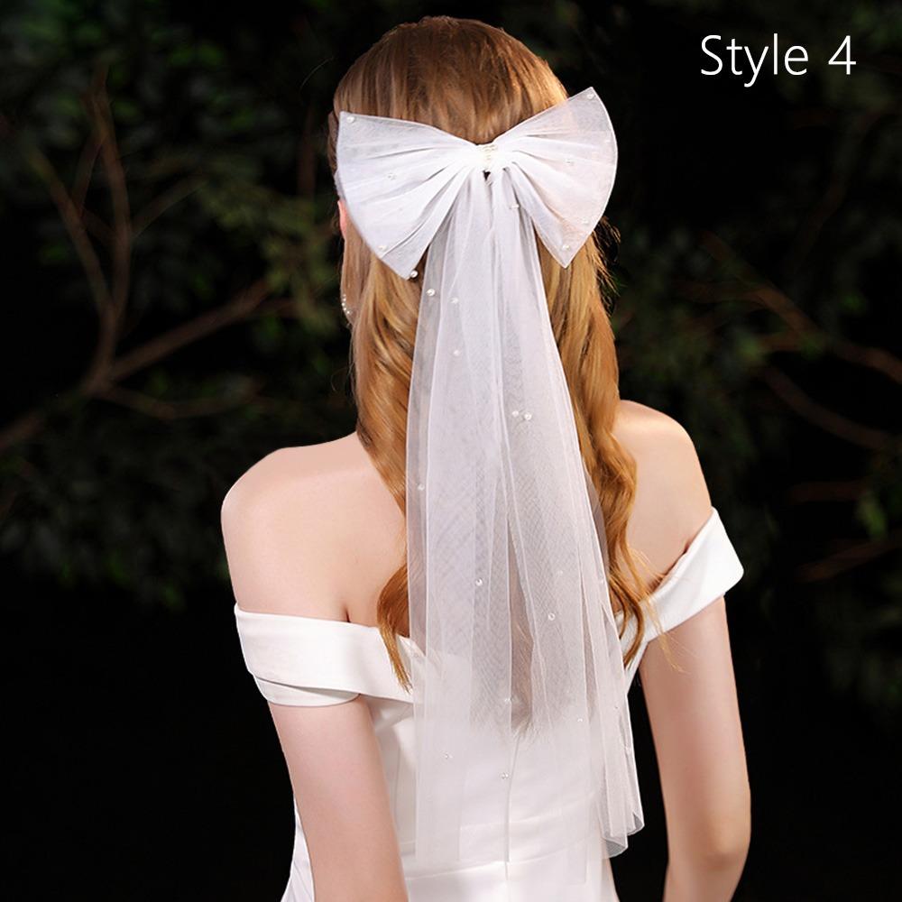 Тюлевый бант с жемчугом Свадебный головной убор Белые свадебные фаты для женских свадебных фат