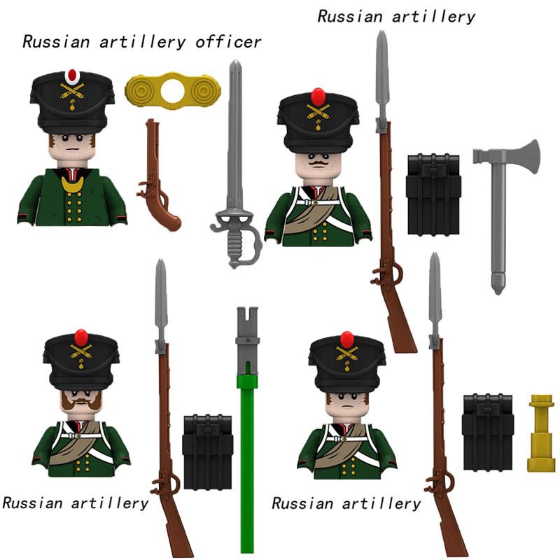 Военные средневековые строительные блоки Наполеоновские войны Замок Рыцарь Солдат Фигурки Оружие Пушки Британско-французская армия Пехота MOC
