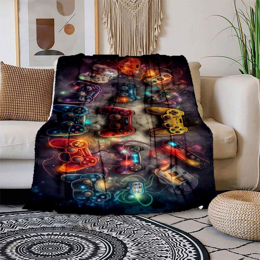 "Vibrant Gaming Controllers Wall Art Decor"Blanket Flannel Throw Blanket for Sofa, Bed, Travel, Camping, Office, Couch, Chair, And Bed Gift