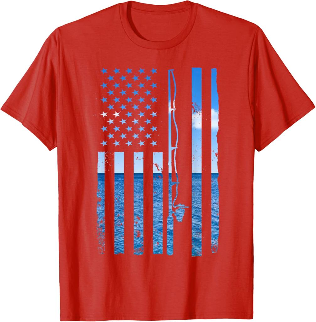 American Flag Fishing Rod Bass Fishing Fisherunisex Tshirt 100 Cotton Oneck Short Sleeve Summer Casual Unisexs Tshirt Streetwear