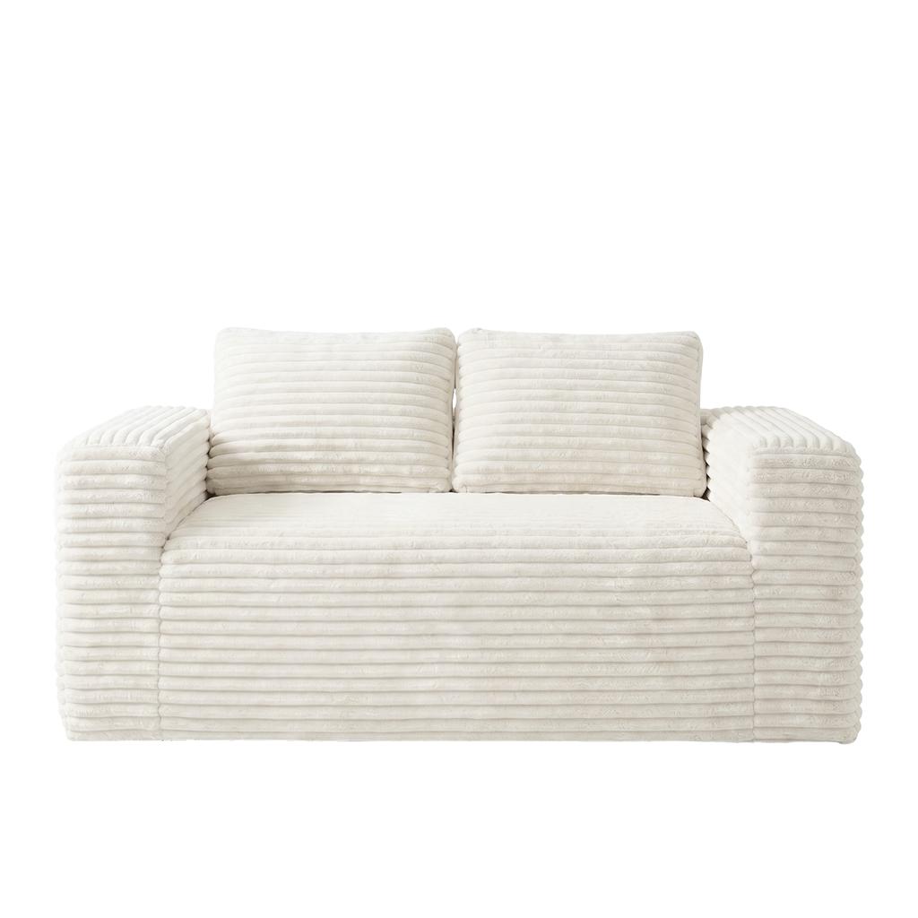 Boneless Deep Seat 2-Seater, No Assembly Foam Floor Couch, Plush Corduroy Fabric, Living Room Sofa for Small Space Apartment, Bedroom, Office (beige)