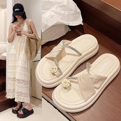 Французские тапочки на плоской подошве женская одежда лето 2024 новые нишевые металлические цветочные аксессуары модные тапочки на плоской подошве