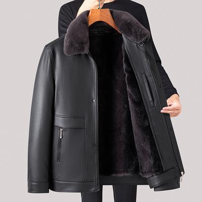 Зимнее пальто из натуральной кожи с бархатом для мужчин, с интегрированной овчиной, съемной подкладкой из меха норки, воротником из меха