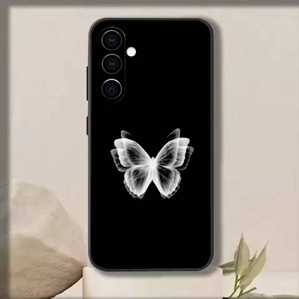 White Butterfly Phone Case For Samsung Galaxy A73,A72,A71,A70,A53,A52,A51,Others Soft Black Cover