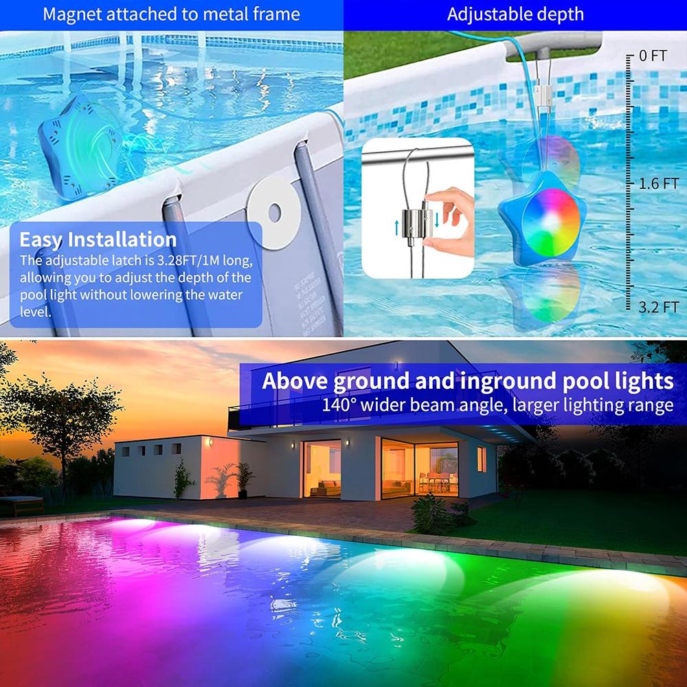 Светодиодное подводное освещение для бассейна 20 Вт RGB с регулируемой яркостью, меняющее цвет, подвесное, прожектор для бассейна, умное дистанционное управление, водонепроницаемый свет для бассейна