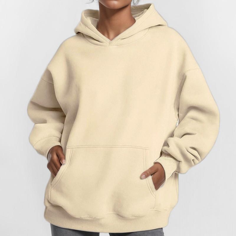 Womens Casual Hooded Sweatshirt Solid Color Loose Fit Long Sleeve Daily Wear