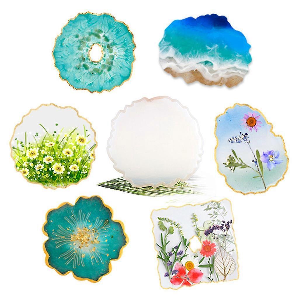 6Pcs Silicone Irregular Coaster Epoxy Resin Molds with Foil Flakes Dried Flowers Cup Holder Mat Mould DIY Craft Tools