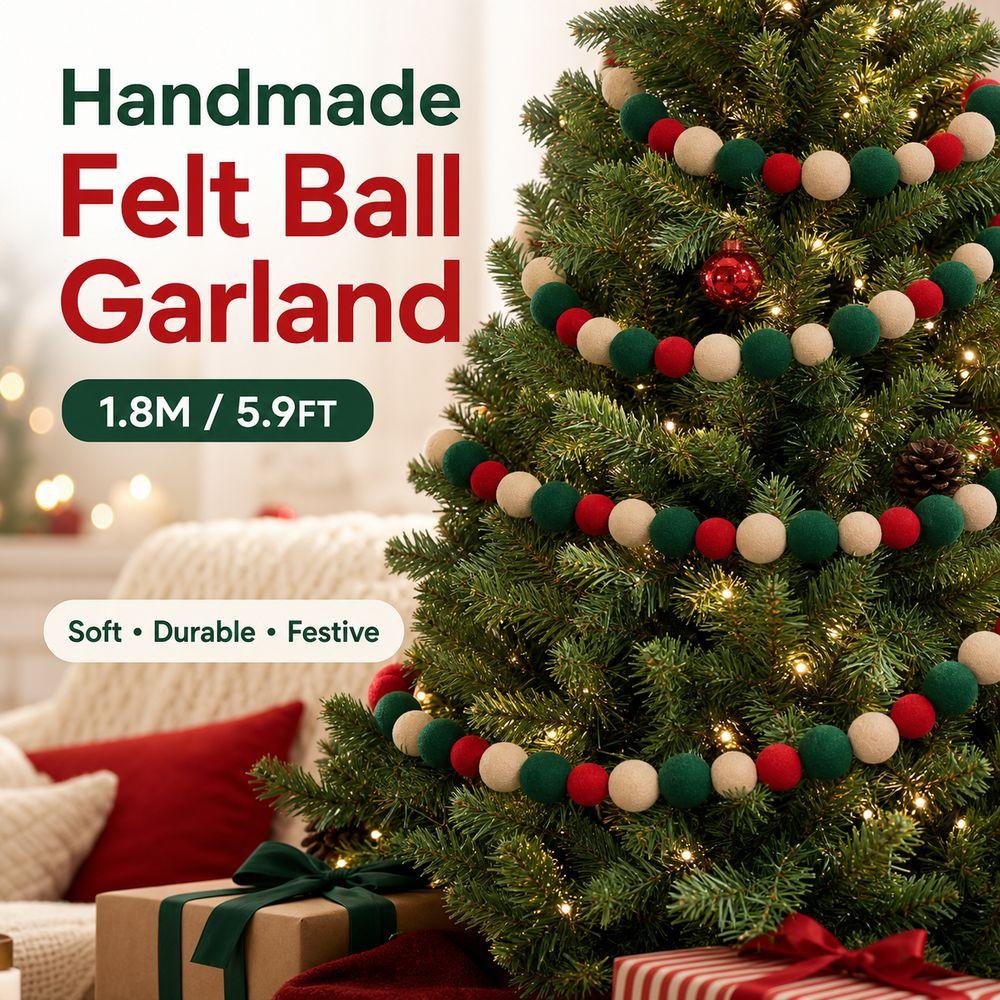 Lightweight Christmas Flocking Ball Garland Flocking Hanging Pom Pom Banner Christmas Tree Decor