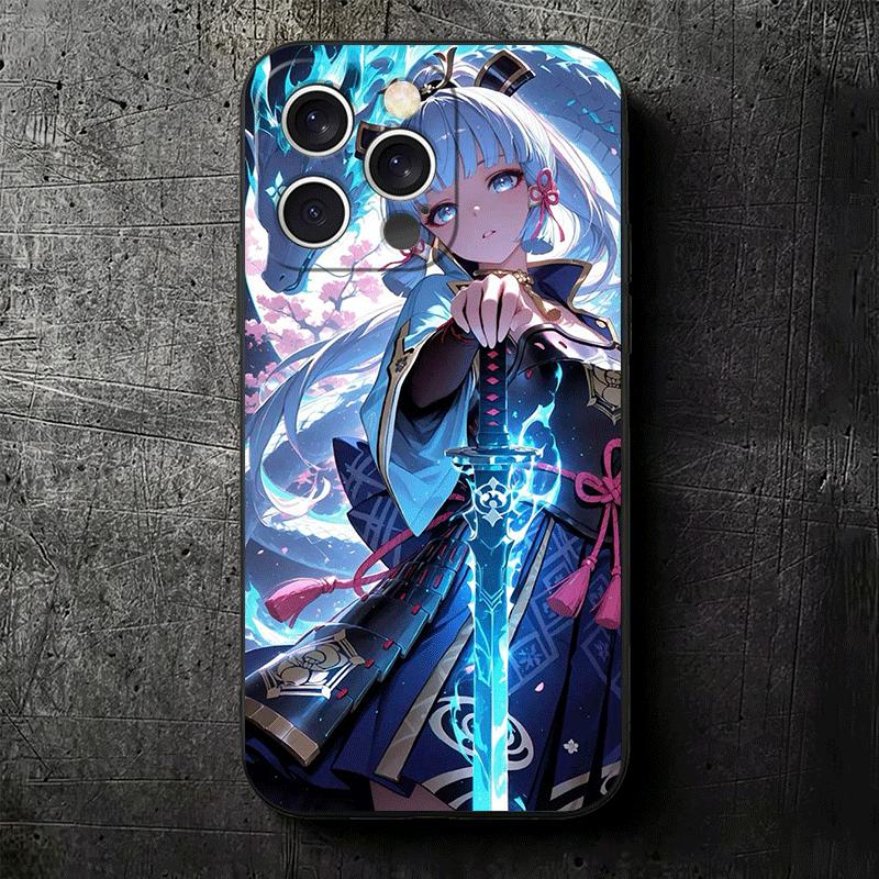 Genshin Impact Камисато Аяка Мягкий чехол для телефона для iPhone 16 16E 17 Air 15 Pro Max 14 Plus 13 Mini 11 12 7 Черная задняя крышка