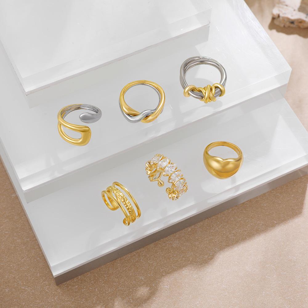 18K gold and silver two-color French retro stacked ring simple versatile ring hand jewelry