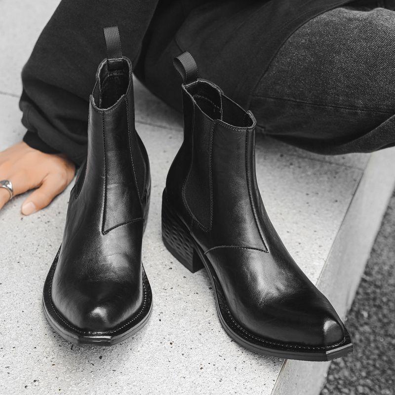 Британские Мужские Модные Высокие Повседневные Увеличивающие Платформу Челси На Высоком Каблуке Загнутый Острый Колдунские Сапоги