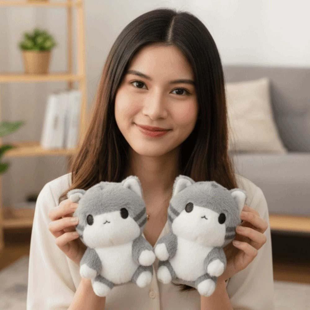 Soft Grey Cat Key Chain Cartoon Cute Pet Pendant Bag Charm Plush Doll Key Ring  Girls