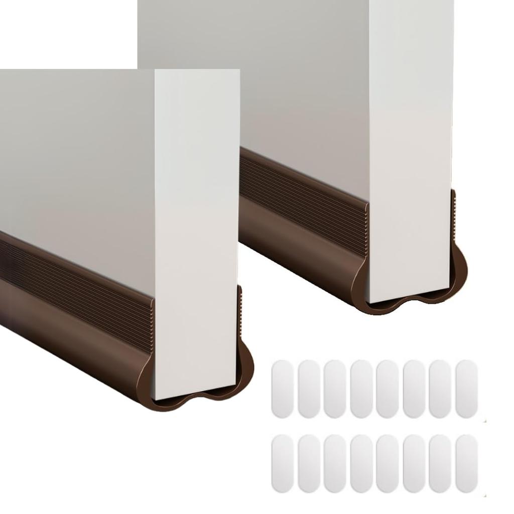 Уплотнитель для дверного зазора Uccellino, Лента для защиты от сквозняков, Защита, Простая установка, Регулируемая длина (Коричневый, Набор из 2 штук)