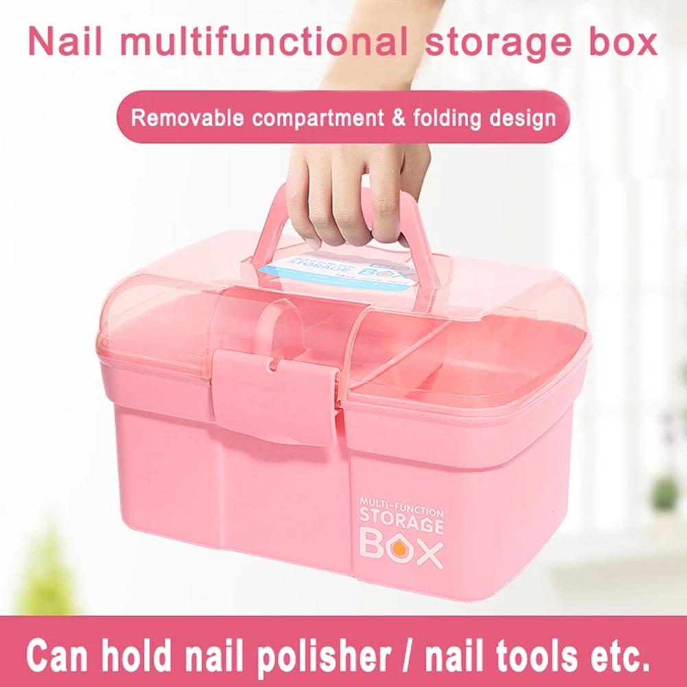 Plastic Storage Box with Removable Tray Nail Polish Carrying Case Multipurpose Organizer Storage