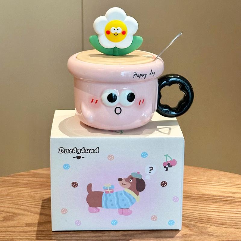 Милая керамическая кружка с цветами, высокая ценность, офисная кофейная кружка, чашка для питья для пары с крышкой, для подарка на день рождения девушки