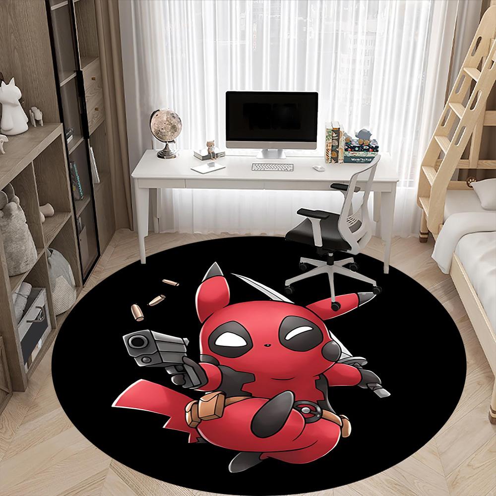 1PC Pikachu Deadpool Office Round Rug - Perfect for Office or Study Decor, Non-Slip Backing, Decorative Floor Mat yy250916050