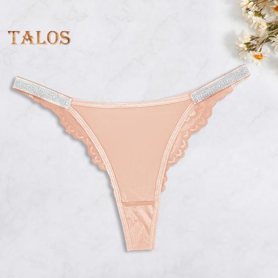 Women Panties Shiny Sequin Low Waist Hollow Out Lace Contrast Color Flower Embroidery Good Breathability Lady Underpants Female Daily Briefs
