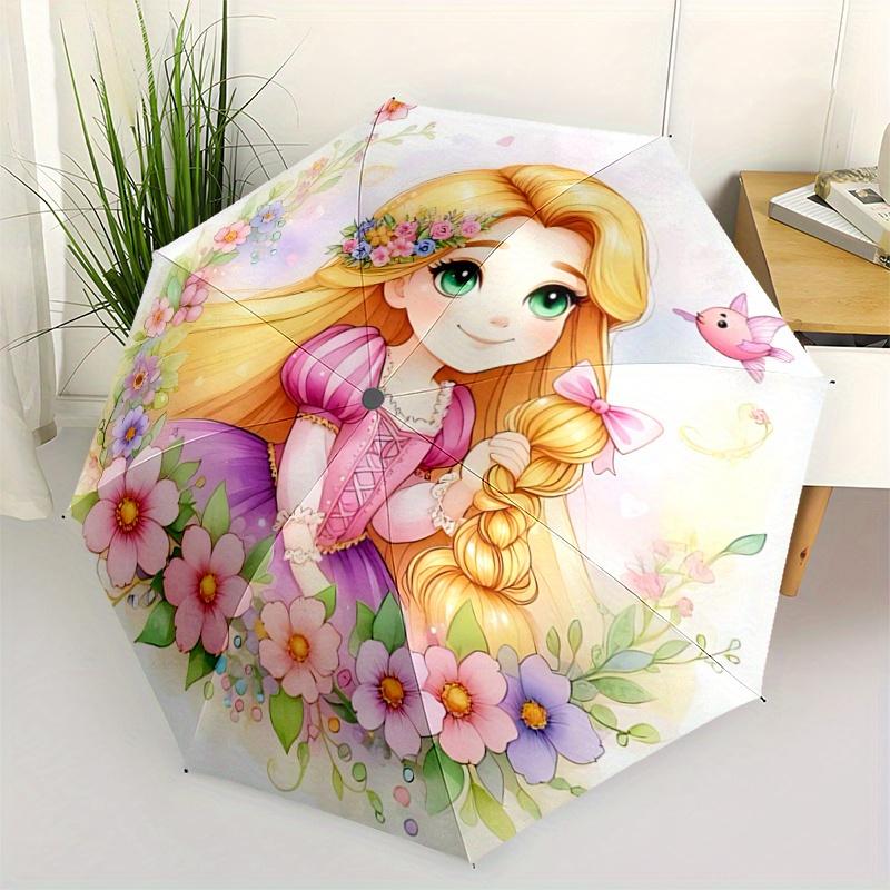 1pc Adorable Rapunzel and Animals Automatic 3-Fold Umbrella Design, Cute Cartoon Pattern, Portable Outdoor Umbrella, Perfect, Holiday Gift f