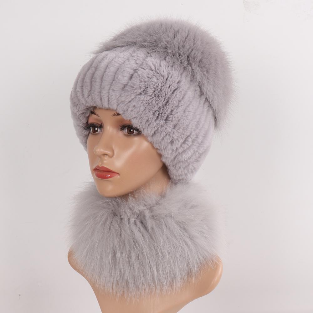 Новые зимние женские роскошные шапки из натурального лисьего меха, комплекты шарфов, натуральный мягкий вязаный теплый топ из меха кролика рекс, шапки из лисьего меха, шарфы, 2 шт.