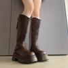 Belt Buckle Knight Boots Muffin Bottom Tall Women's Boots Trendy High Heel But Knee High Tube 2025 Autumn and Winter New Thick Bottom