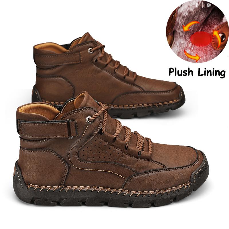 Men's Ankle Boots Handmade Plush Shoes Casual Shoes Autumn and Winter Plus Size 39-48