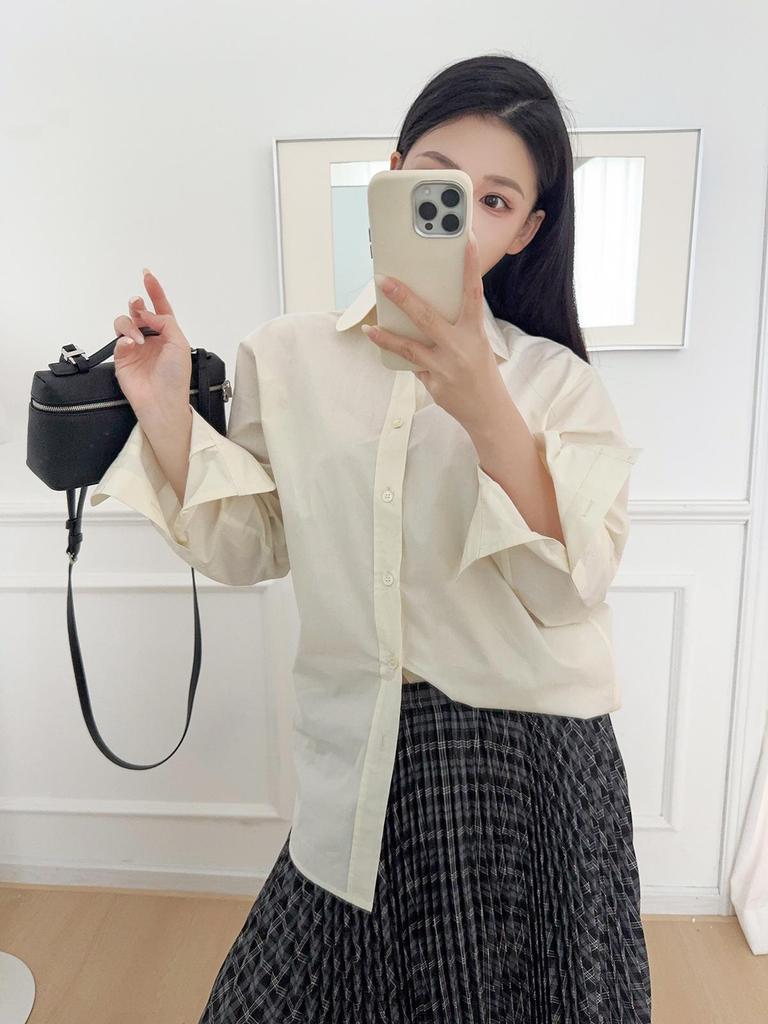 LP Women's Long Sleeve Drapey Slimming Blouse, Milk Yellow - Spring Casual Style