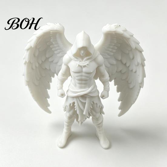Space-saving Desk Accessory 3D Printed Dark Angel Statue, Gothic Hooded Figurine, Detailed Compact Bookshelf Decor Winged for Home Office, Edgy