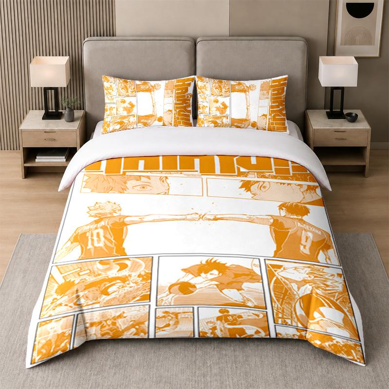 3Pcs Bed Set,Haikyuu 1 Duvet Cover and 2 Pillowcases, Printed Bedding Decor For Guest Room
