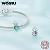 WOSTU 925 Sterling Silver Green Enamel Wings Blue Zircon Beetle Bead Charms for Women Bangle and Bracelet DIY Jewelry
