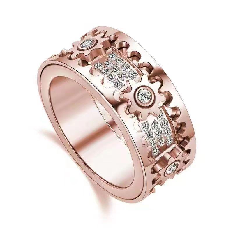 Trendy Full Diamond Rotation Gear Ring: Versatile & Popular with a Mechanical Vibe, Perfect for Decompression & Personal Expression