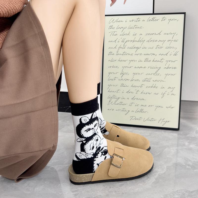 Женские модные хлопковые носки с японским аниме-мультфильмом, длиной до середины и выше колена