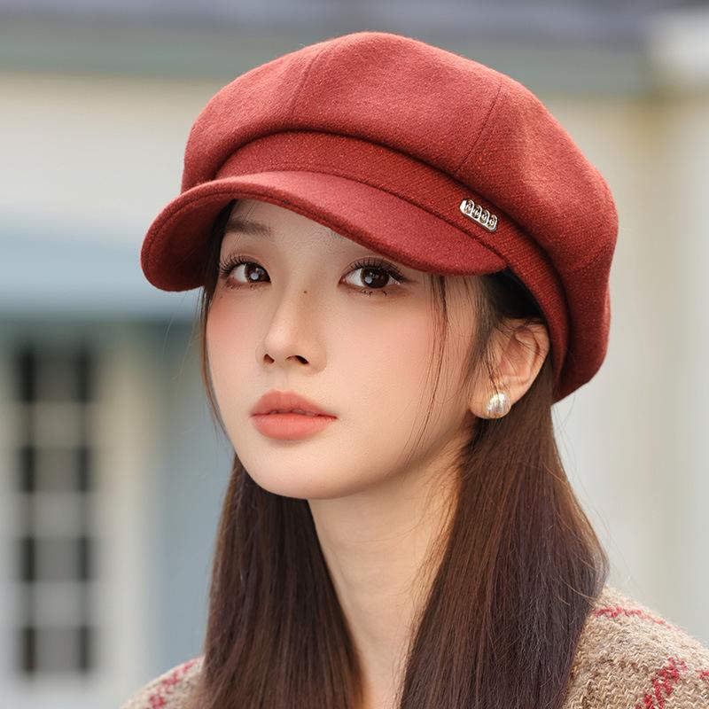 Осенне-зимняя шапка женская маленькая кепка теплая шляпа художника шляпа газетчика повседневная универсальная восьмиугольная шляпа