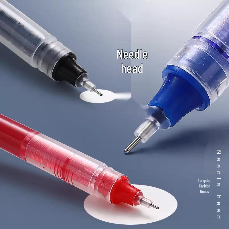 High-Capacity Quick-Drying Rollerball Pen - Black, Red, Blue, Full Needle Tip for Students and Office.