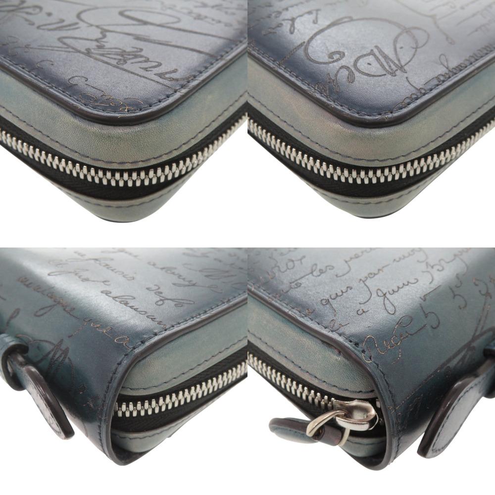 Used AUTHENTIC BERLUTI Itauba Wide Calligraphy Clutch bag blue Leather
