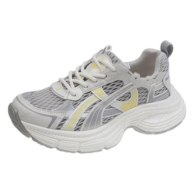 Женские кожаные кроссовки на платформе «папины кроссовки» 2025 новая летняя дышащая сетчатая повседневная спортивная обувь универсальные кроссовки женская обувь