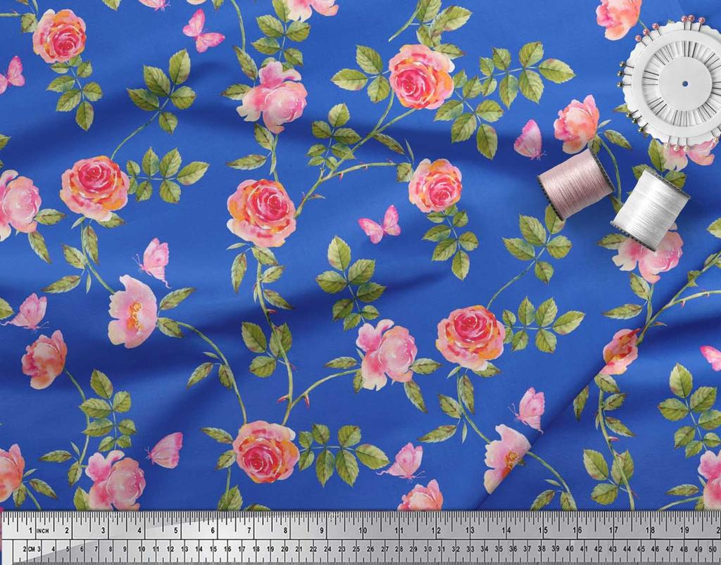 Soimoi Японская креп-сатиновая ткань с листьями, розами и пионами, ткань с цветочным принтом по метрам, 42 дюйма