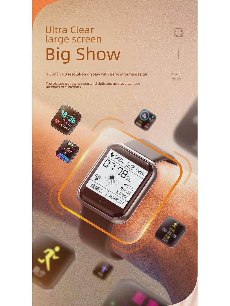 Умные часы D20s: Функции звонков/музыки, спортивный браслет, Bluetooth, счетчик шагов, монитор сердечного ритма и артериального давления.