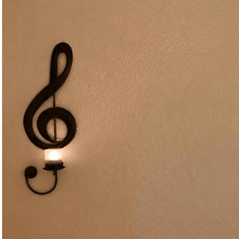 Metal Wall Mount Candle Holder Music Symbol Design Black Wall Lamp Candlestick Indoor Wall