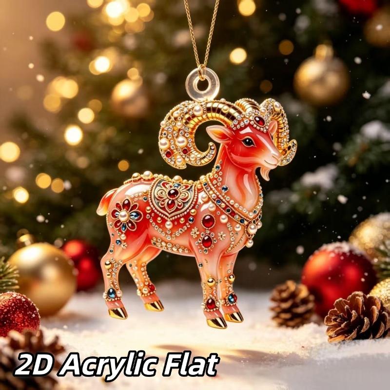 Auspicious Red Gold Chinese Zodiac Goat Acrylic Hanging Ornament for Home Car Lunar New Year Decoration Gift