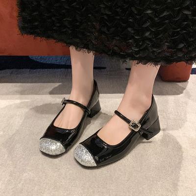 Мода 2025 Новые Блестящие Модные Женские Туфли Мэри Джейн Элегантные На Толстом Каблуке Платье Одинарные Туфли Женские Лаконичные Туфли-Лодочки