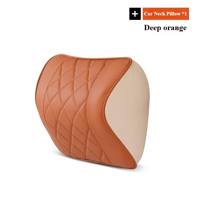 Nappa Leather Car Neck Cushion Waist Support Pillow Memory Foam Car Headrest Lumbar Support Seat Accessories Car Neck Pillow Set