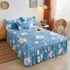 Floral Printed Double Lace Bed Skirt Three-piece Set Bedsheet Pillowcase  for Kids Adults Bedroom