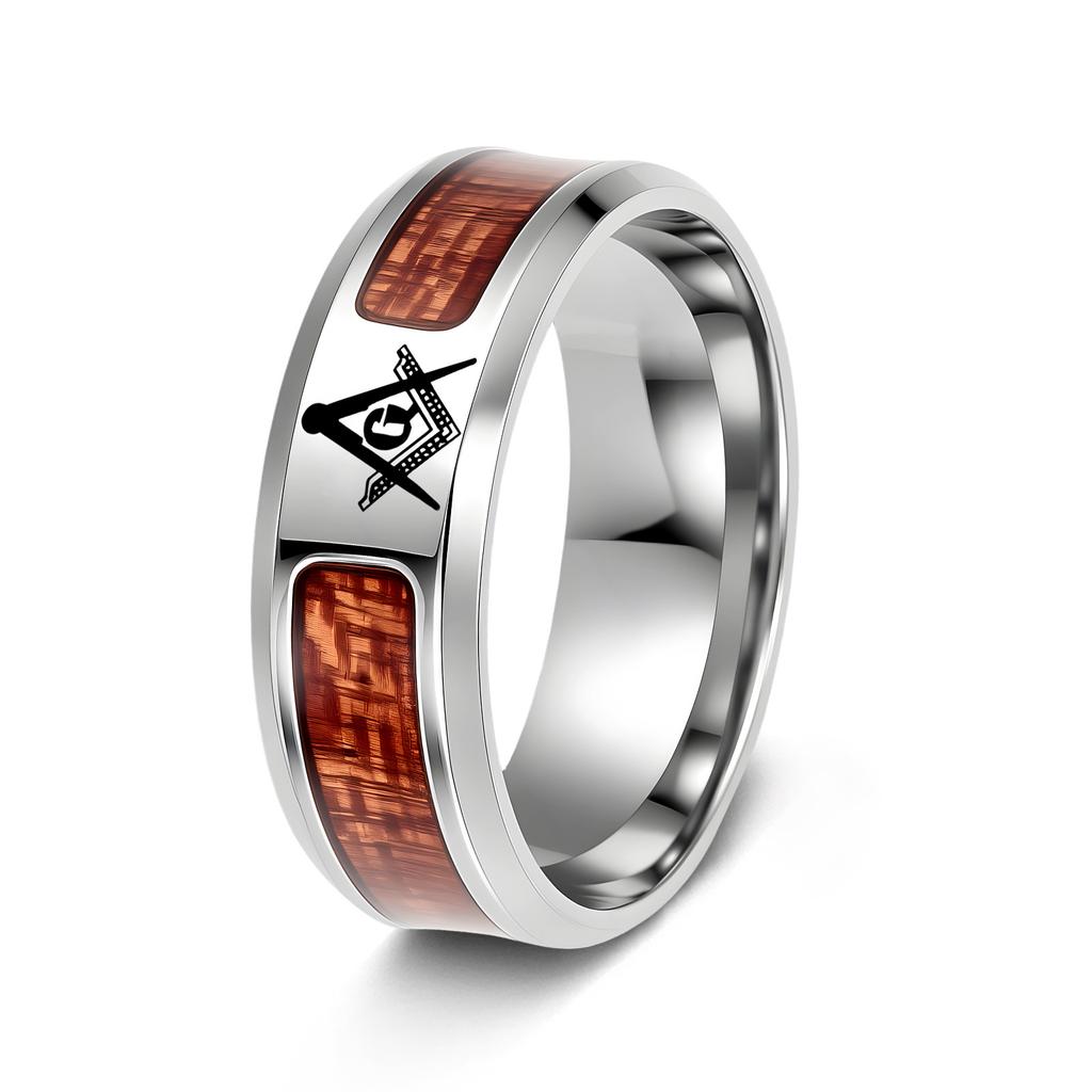 Jewelry Inlaid with Acacia Wood Grain Half Circle Tree of Life Ring Cross Ring