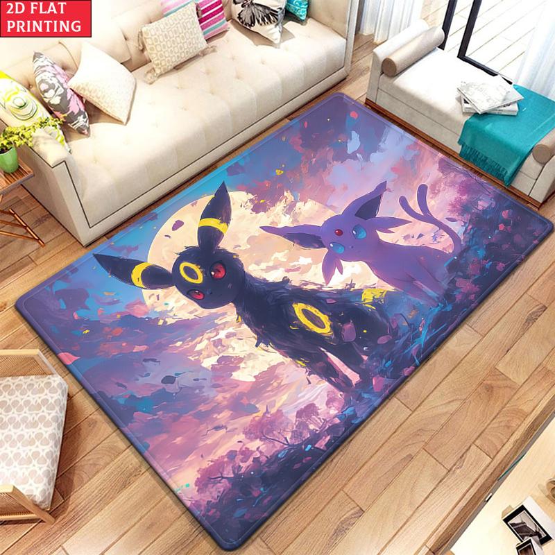 Anime Style Moon & Psychic Fox Area Rug Non Slip Soft Floor Mat For Gaming Room Living Room Bedroom Decor Washable Carpet