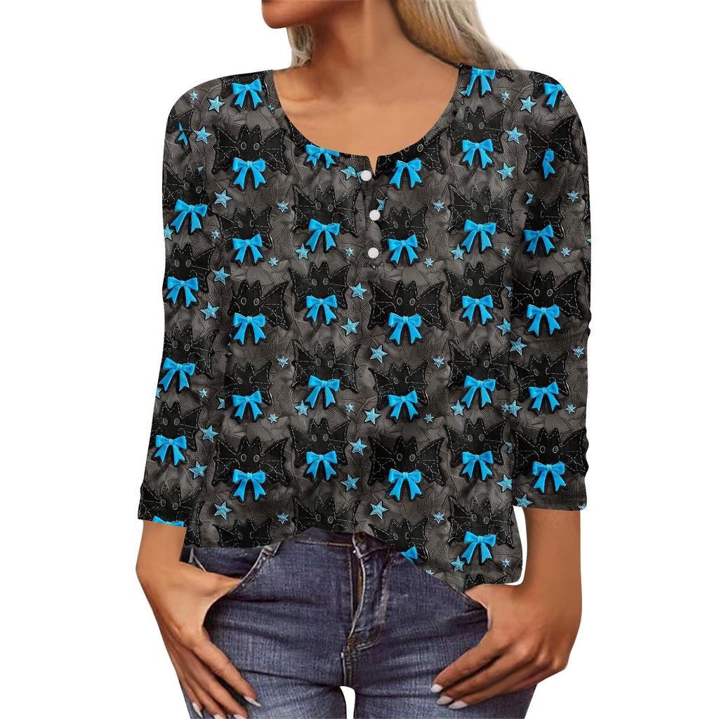 Long Sleeve Shirts For Women Halloween Pattern Print Graphic Tees Blouses Casual Plus Size Basic Tops Pullover