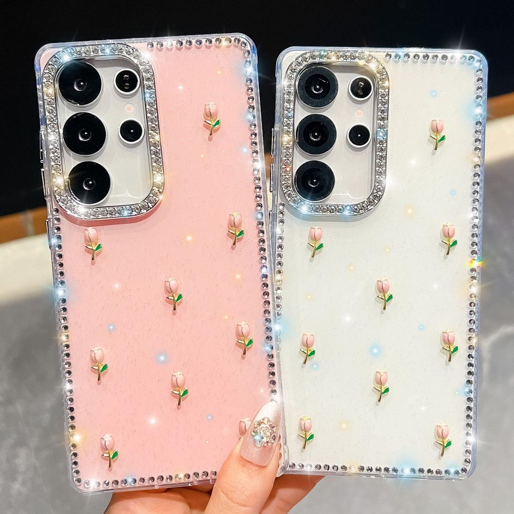 Чехол для телефона Samsung S25 Ultra Тюльпан A17 Новый Флэш-бриллиант A56 Роскошный Чехол с Флэш-пудрой