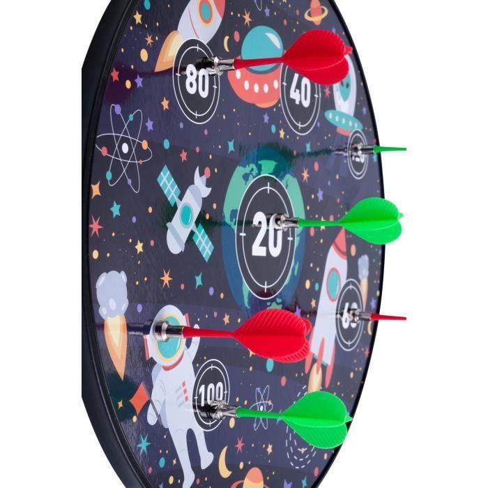 Kids Dartboard Set Double Sided Magnetic Target / Reversible Paper Space Theme